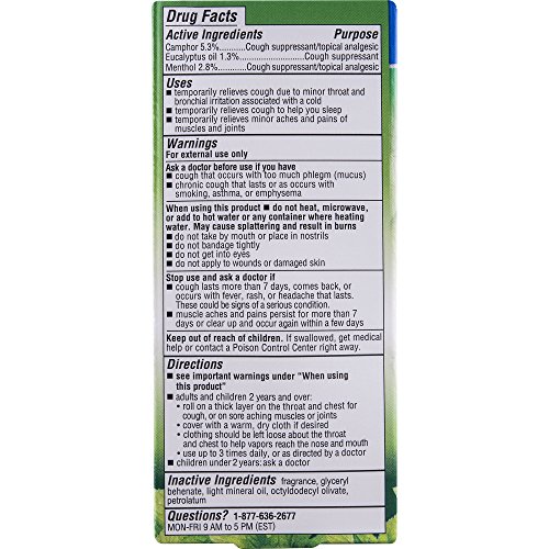 Mentholatum No Mess Vaporizing Rub with Easy-to-use Roll On Applicator, 1.76 Ounce (50g) - 100% Natural Active Ingredients for Maximum Strength Cough Relief