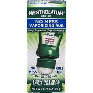 Mentholatum No Mess Vaporizing Rub with Easy-to-use Roll On Applicator, 1.76 Ounce (50g) - 100% Natural Active Ingredients for Maximum Strength Cough Relief