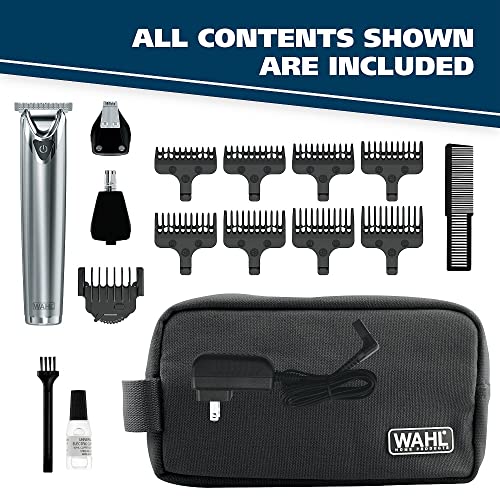Wahl Stainless Steel Lithium-Ion Cordless Beard Trimmer for Men – Rechargeable All in One Men’s Trimmer with Rotary Ear & Nose Trimmer, & Detail Trimmer – Model 9818A