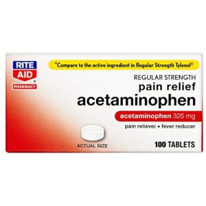 rite aid regular strength pain relief acetaminophen, 325mg – 100 tablets | pain reliever and fever reducer | joint pain relief | muscle pain relief | arthritis pain relief | back pain relief products