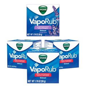 vicks vaporub original (pack of 3) & vicks vaporub lavender essential oil, chest rub ointment, relief from cough, cold & pains w/ original medicated vicks vapors, topical cough suppressant, 1.76 oz