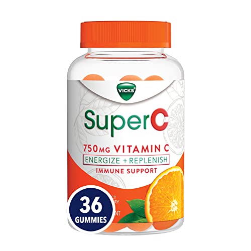 Vicks Super C Vitamin C Gummies, Energize + Replenish, Daytime Supplement for Immune Support with Vitamin C, B Vitamins, Green Tea Extract, Ginseng, and Goji Berries, Citrus Flavored, 36 Gummies