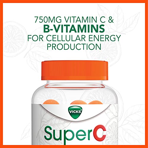 Vicks Super C Vitamin C Gummies, Energize + Replenish, Daytime Supplement for Immune Support with Vitamin C, B Vitamins, Green Tea Extract, Ginseng, and Goji Berries, Citrus Flavored, 36 Gummies