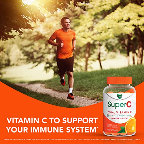 Vicks Super C Vitamin C Gummies, Energize + Replenish, Daytime Supplement for Immune Support with Vitamin C, B Vitamins, Green Tea Extract, Ginseng, and Goji Berries, Citrus Flavored, 36 Gummies