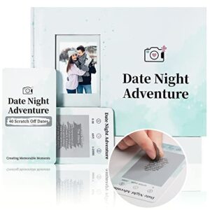 40 date night ideas card deck game – unique scratch off date night games for couples with adventure photo album book, romantic valentines day and wedding anniversary couples gifts for him and her