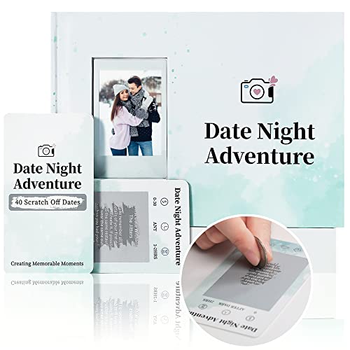 40 Date Night Ideas Card Deck Game - Unique Scratch Off Date Night Games for Couples with Adventure Photo Album Book, Romantic Valentines Day and Wedding Anniversary Couples Gifts for Him and Her