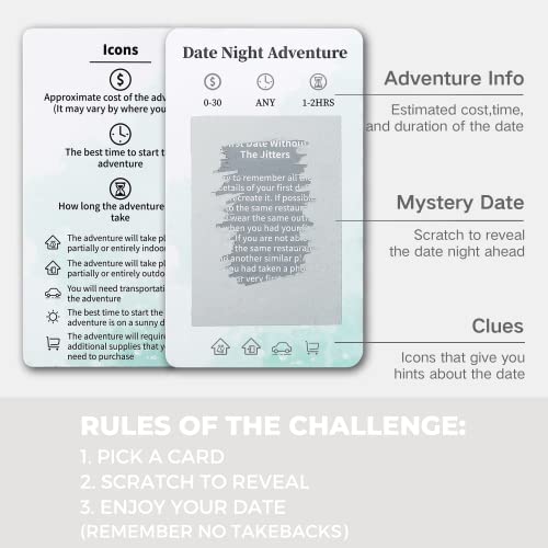 40 Date Night Ideas Card Deck Game - Unique Scratch Off Date Night Games for Couples with Adventure Photo Album Book, Romantic Valentines Day and Wedding Anniversary Couples Gifts for Him and Her