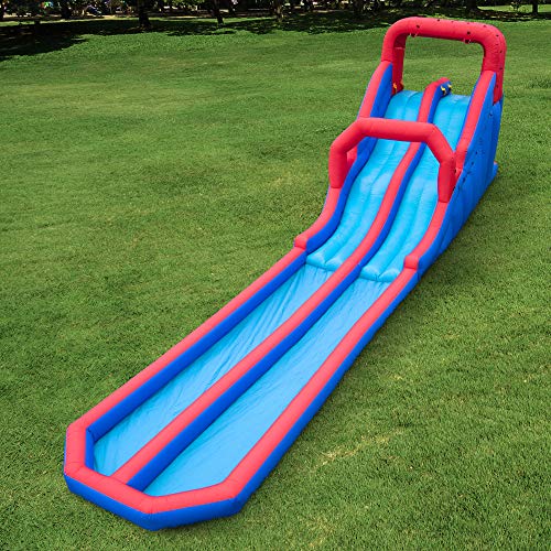 Sunny & Fun Dual Splash Inflatable Water Racing Slide Park – Heavy-Duty for Outdoor Fun - Climbing Wall, Two Slides & Splash Pool – Easy to Set Up & Inflate with Included Air Pump & Carrying Case