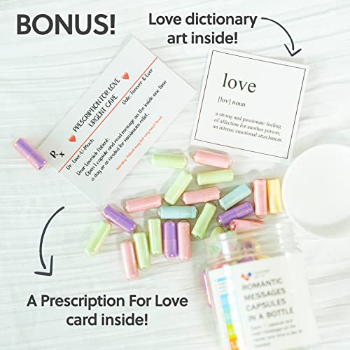 Capsule Letters Message in a Bottle - Couples Gifts Love Notes for Him or Her, Great Romantic Girlfriend and Boyfriend Gift - Includes 50 PCS of Written Love Pills Letters in a Bottle