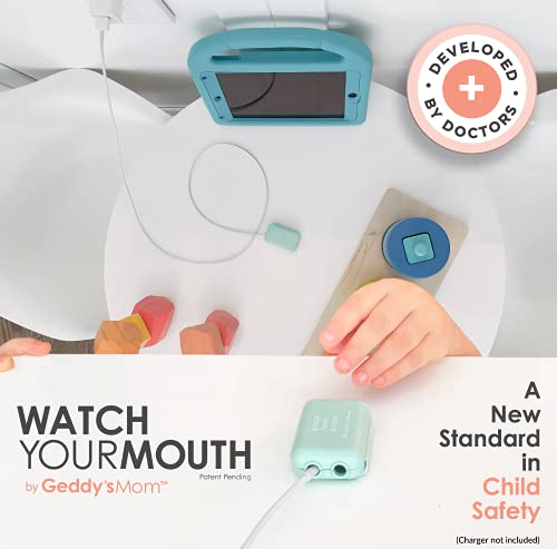 Geddy's Mom - Watch Your Mouth - The Award Winning USB Charger Child Safety Cover - Made in The USA - Baby Proofing Toddler Shock Prevention (3 Pack Dusty Aqua)