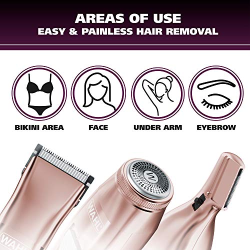 Wahl Pure Confidence Rechargeable Electric Razor, Trimmer, Shaver, & Groomer for Women with 3 Interchangeable Heads - Model 9865-2901V