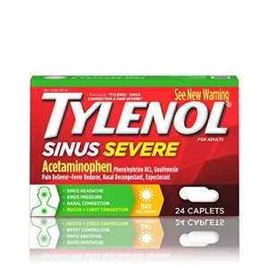 tylenol sinus severe daytime caplets with acetaminophen 325mg, guaifenesin 200mg & phenylephrine hcl 5mg, non-drowsy pain reliever, expectorant & nasal decongestant, 24 ct