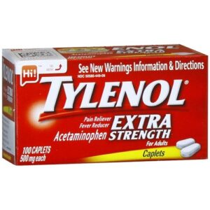 tylenol extra strength pain reliever & fever reducer 500 mg, caplets 100 ea pack of 2