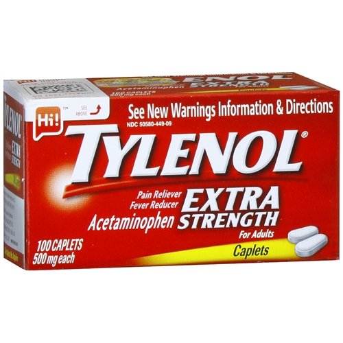 TYLENOL Extra Strength Pain Reliever & Fever Reducer 500 mg, Caplets 100 ea Pack of 2