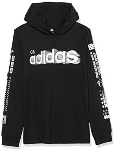 adidas boys’ long sleeve linear camo hooded tee, black with silver, large (14/16)