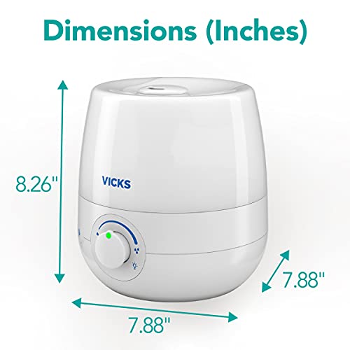 Vicks NaturalCare Cool Mist Ultrasonic Humidifier (VUL530), White, Small Room – Humidifier and Diffuser with Nighttime Light, Works with Vicks VapoPads