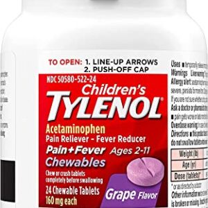 Tylenol children's Pain plus Fever, Grape, 24 Chewable Tablets (Pack of 2)