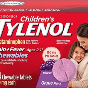 Tylenol children's Pain plus Fever, Grape, 24 Chewable Tablets (Pack of 2)