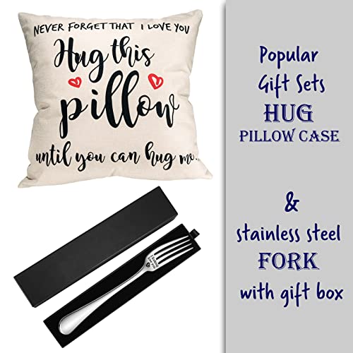 Boyfriend Gifts Long Distance, Boyfriend Gifts from Girlfriend, Boyfriend Gifts for Birthday, Hug This Pillow Until You Can Hug Me, 18x18 inch Pillow Cover + Fork Gift Set,