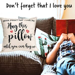 Boyfriend Gifts Long Distance, Boyfriend Gifts from Girlfriend, Boyfriend Gifts for Birthday, Hug This Pillow Until You Can Hug Me, 18x18 inch Pillow Cover + Fork Gift Set,