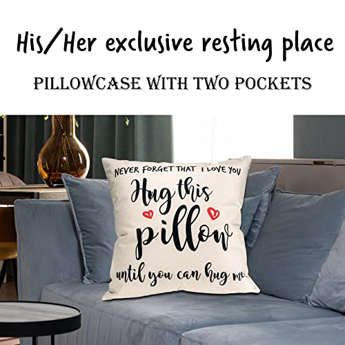 Boyfriend Gifts Long Distance, Boyfriend Gifts from Girlfriend, Boyfriend Gifts for Birthday, Hug This Pillow Until You Can Hug Me, 18x18 inch Pillow Cover + Fork Gift Set,