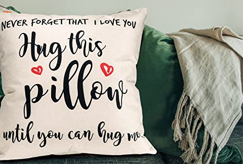 Boyfriend Gifts Long Distance, Boyfriend Gifts from Girlfriend, Boyfriend Gifts for Birthday, Hug This Pillow Until You Can Hug Me, 18x18 inch Pillow Cover + Fork Gift Set,