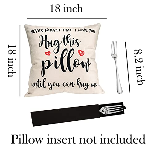 Boyfriend Gifts Long Distance, Boyfriend Gifts from Girlfriend, Boyfriend Gifts for Birthday, Hug This Pillow Until You Can Hug Me, 18x18 inch Pillow Cover + Fork Gift Set,