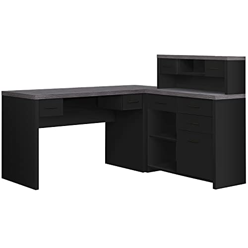 Monarch Specialties Computer Desk L-Shaped - Left or Right Set- Up - Corner Desk with Hutch 60"L (Black - Grey Top)