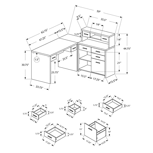 Monarch Specialties Computer Desk L-Shaped - Left or Right Set- Up - Corner Desk with Hutch 60"L (Black - Grey Top)