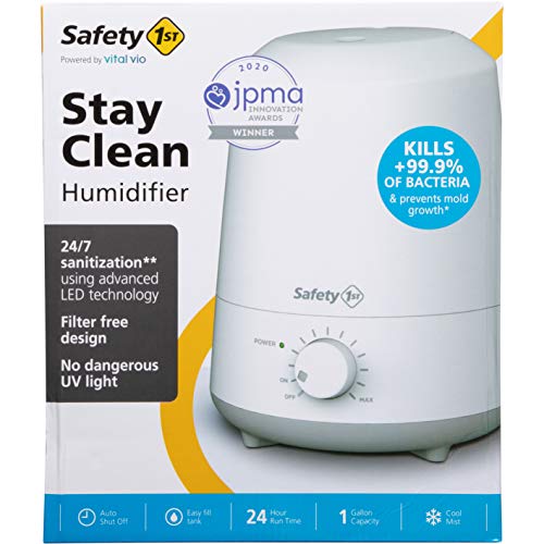 Safety 1st Stay Clean Humidifier, Ultrasonic Mist, One Gallon Easy to Fill Tank, LED Light, and Filter Free