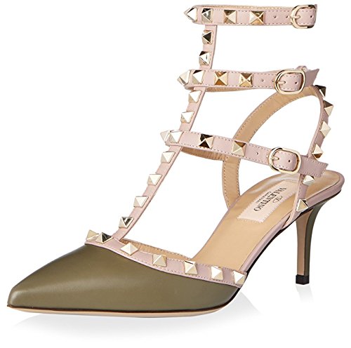 Valentino Women's Rockstud Ankle Strap Pump, Army Green, 37 M EU/7 M US