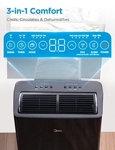 Midea Duo 12,000 BTU (10,000 BTU SACC) HE Inverter Ultra Quiet Portable Air Conditioner, Cools up to 450 Sq. Ft., Works with Alexa/Google Assistant, Includes Remote Control & Window Kit