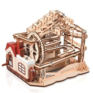 miebely electrical 3d wooden puzzles craft toys diy marble run model building kits block toys w/motor, mechanical gear engineering kit home decor hobbies idea valentines day gifts for him adults teens