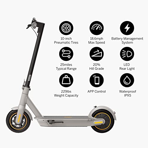 Segway Ninebot MAX G30LP Electric Kick Scooter, Up to 25 Miles Long-range Battery, Max Speed 18.6 MPH, Lightweight and Foldable, Gray