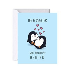 aly lou funny anniversary card birthday card for her him / husband boyfriend / girlfriend wife / sarcastic greeting card (life is sweeter with you as my heater)