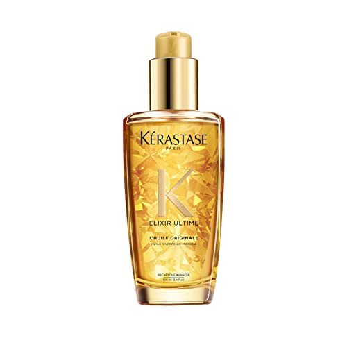 KERASTASE Elixir Ultime L'Huile Original Hair Oil | Hydrating Oil Serum Creates Frizz-Free Shiny Hair | With Argan Oil, Camellia Oil & Marula Oil | For All Hair Types | 3.4 Fl Oz