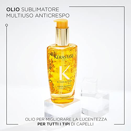 KERASTASE Elixir Ultime L'Huile Original Hair Oil | Hydrating Oil Serum Creates Frizz-Free Shiny Hair | With Argan Oil, Camellia Oil & Marula Oil | For All Hair Types | 3.4 Fl Oz