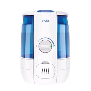 vicks filter-free coolrelief cool mist humidifier, medium room, 1.2 gallon tank – visible, medicated ultrasonic humidifier for baby, kids and adults, works with vicks vapopads and vicks vaposteam