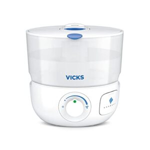vicks easycare+ top fill filter-free cool mist humidifier, small room–for vapors 2 ways –works with vicks vapopads and vaposteam, white