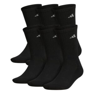adidas men’s athletic cushioned crew socks (6-pair), black/aluminum 2, large