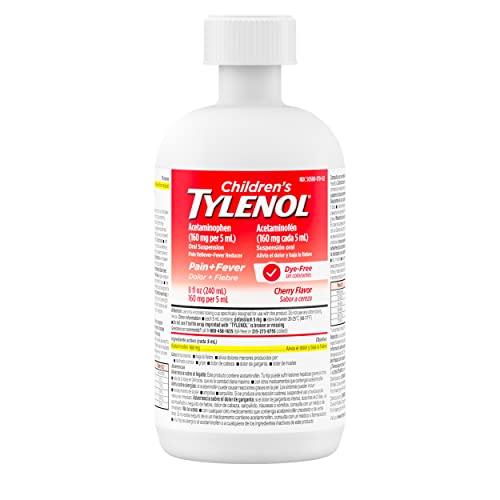 Tylenol Children's Pain + Fever Medicine with Acetaminophen, Dye-Free, Cherry, 8 Fl. Oz