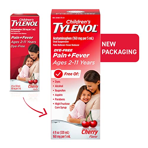 Tylenol Children's Pain + Fever Medicine with Acetaminophen, Dye-Free, Cherry, 8 Fl. Oz