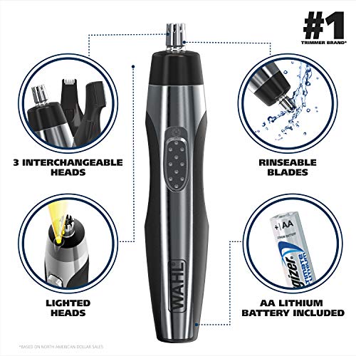 Wahl Lithium Powered Lighted Ear, Nose, & Brow Trimmer – Painless Eyebrow & Facial Hair Detail Personal Trimmer – Model 5546-400