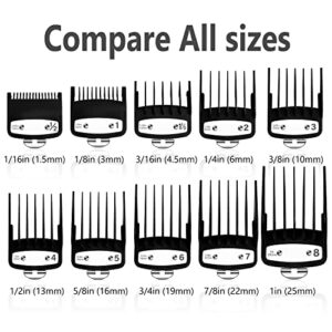 Professional Hair Clipper Guards Guides 10 Pcs Coded Cutting Guides #3170-400- 1/8” to 1 fits for All Wahl Clippers(Black-10 Pcs)