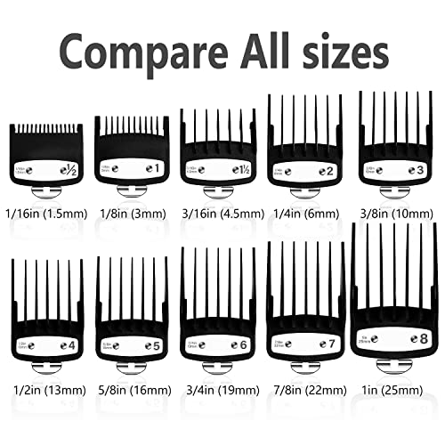 Professional Hair Clipper Guards Guides 10 Pcs Coded Cutting Guides #3170-400- 1/8” to 1 fits for All Wahl Clippers(Black-10 Pcs)