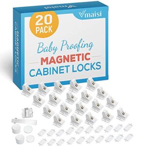 20 pack magnetic cabinet locks baby proofing – vmaisi children proof cupboard drawers latches – adhesive easy installation