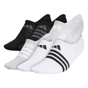 adidas womens superlite super no show socks (6-pair), white/cool light heather/black, medium