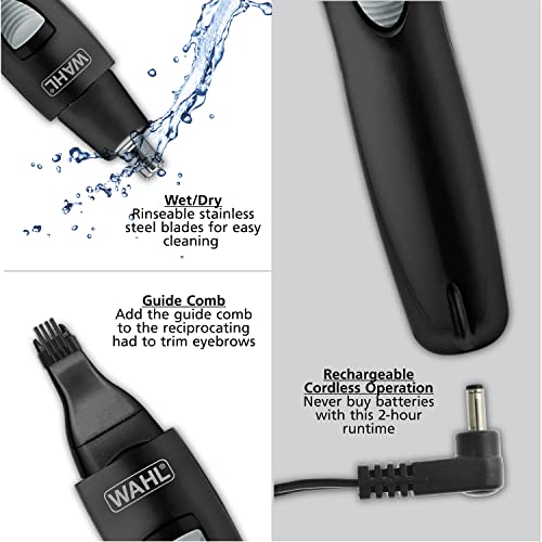 Wahl Groomsman Rechargeable Personal Pen Trimmer & Detailer for Hygienic Grooming with Rinsable, Interchangeable Heads for Eyebrows, Neckline, Nose, Ears, & Other Detailing - Model 3023284