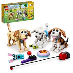 lego creator 3 in 1 adorable dogs set 31137 with dachshund, pug, poodle figures, animal building toy for kids ages 7 and up, gift for dog lovers, easter gift idea