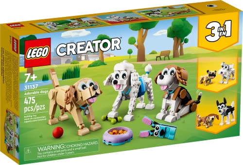 LEGO Creator 3 in 1 Adorable Dogs Set 31137 with Dachshund, Pug, Poodle Figures, Animal Building Toy for Kids Ages 7 and Up, Gift for Dog Lovers, Easter Gift Idea